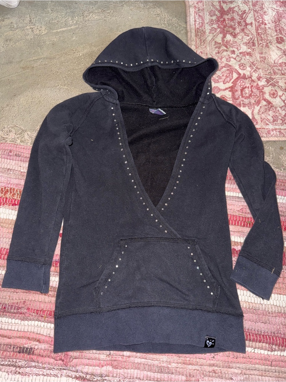 Justice Black Hooded Pullover with Stud Accent